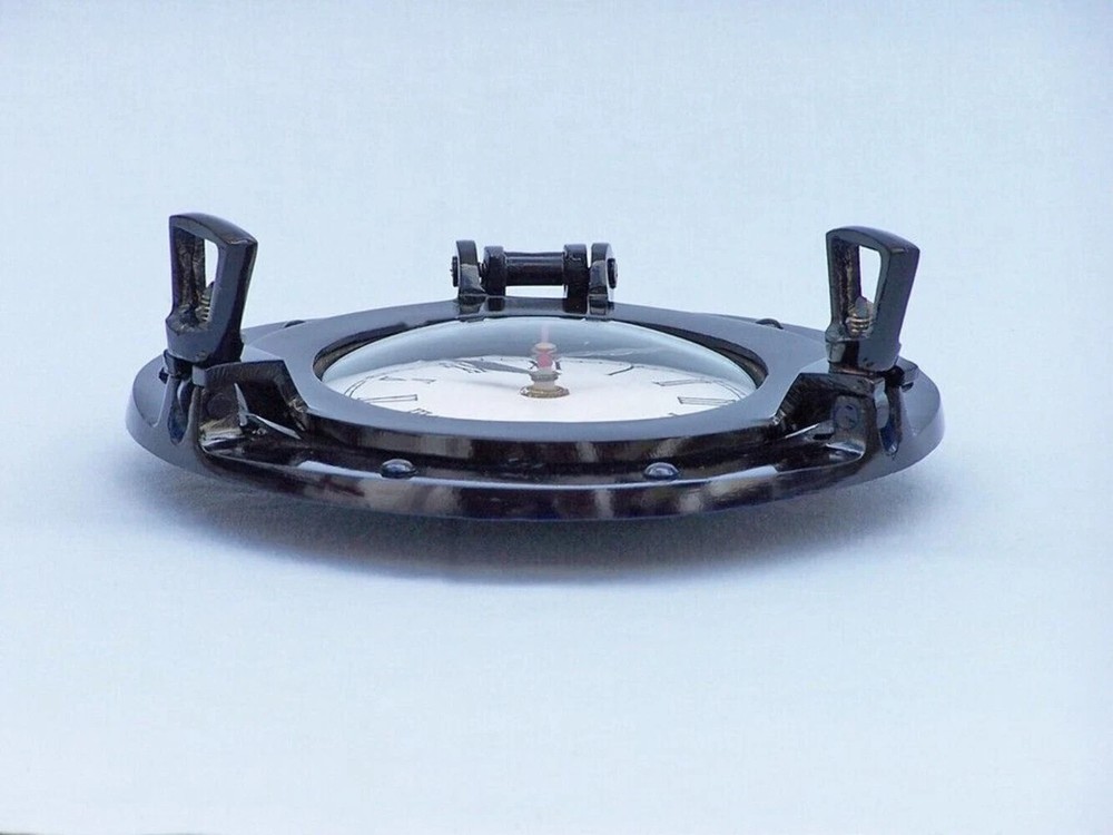 Brass Deluxe Class Porthole Clock 8" - Dark Blue