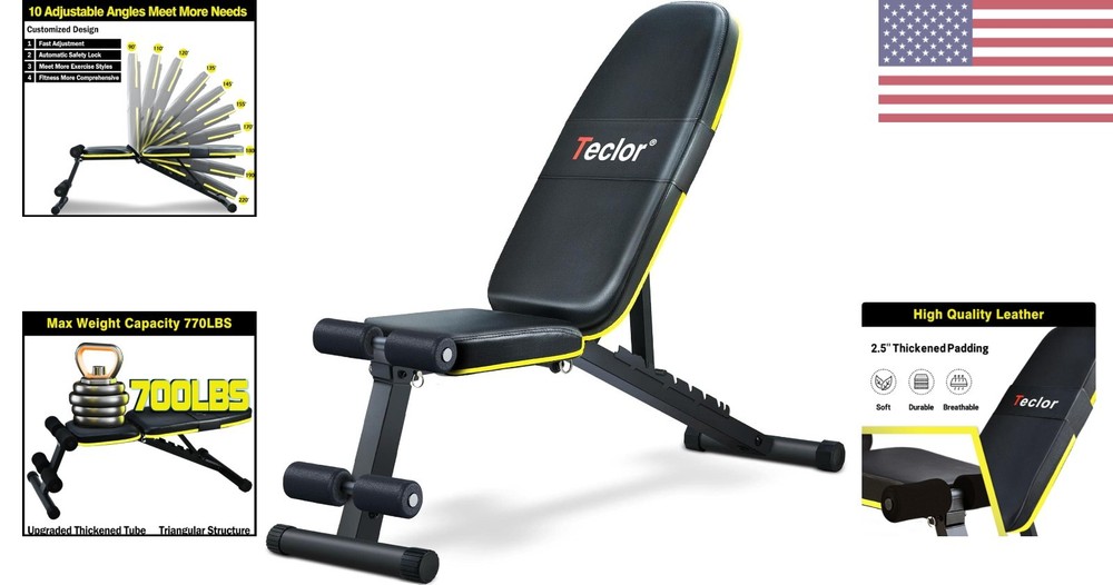 Foldable Adjustable Weight Bench - 10 Position Strength Trainer, 770LB Capacity