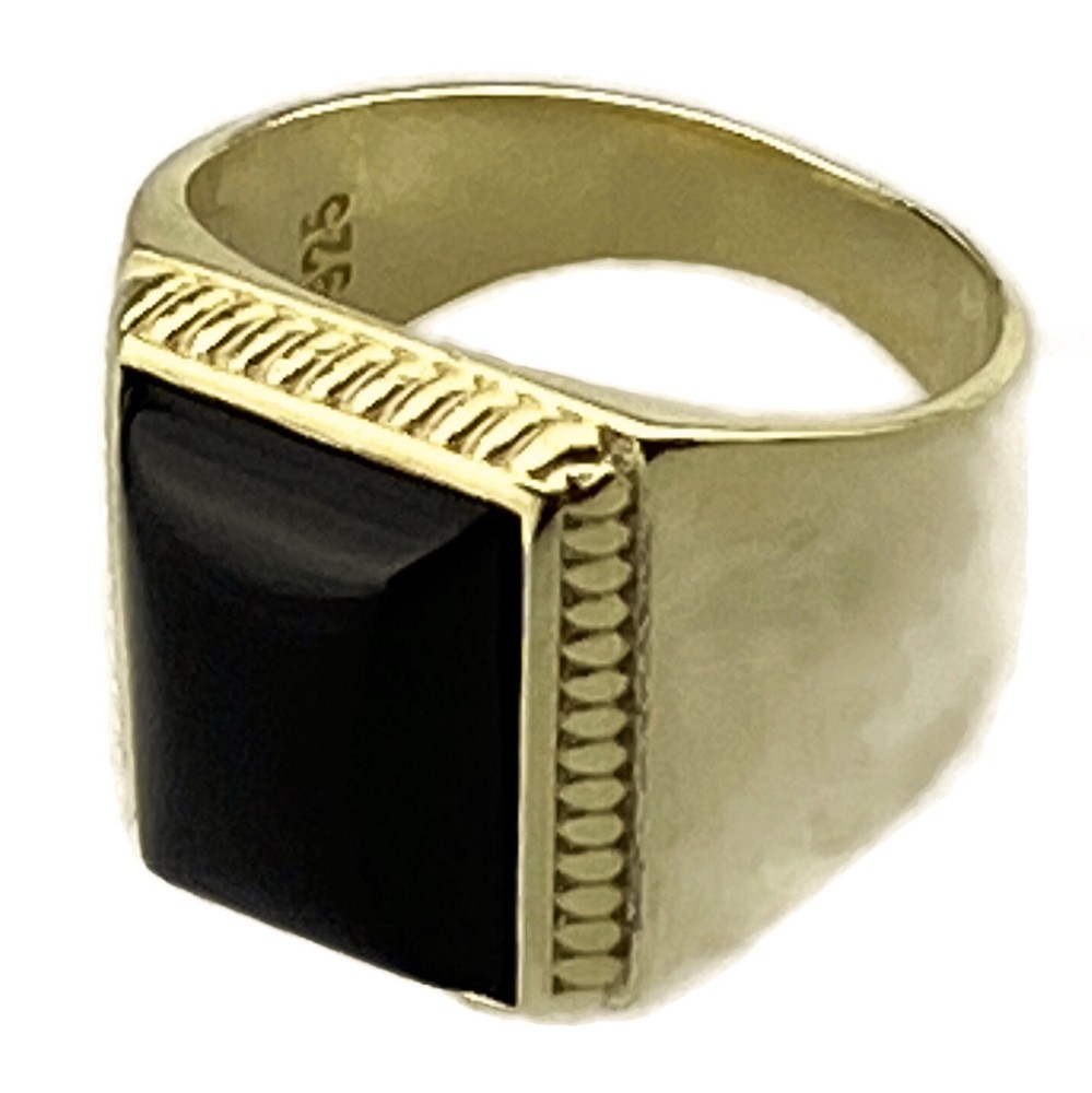 Mens 14K Gold Plated over 925 Sterling Silver Black Onyx Ring Rectangular 7-13