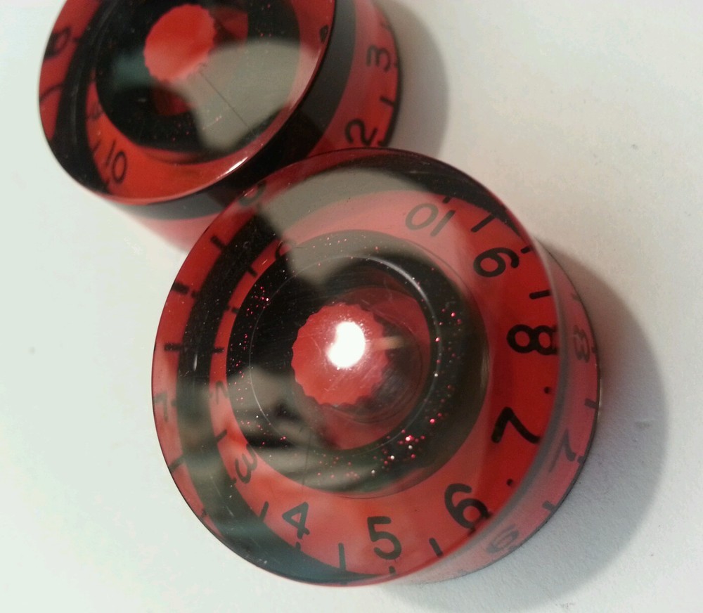 4 CTS Guitar speed volume / tone knobs. Custom red / black. JAT C.G.P