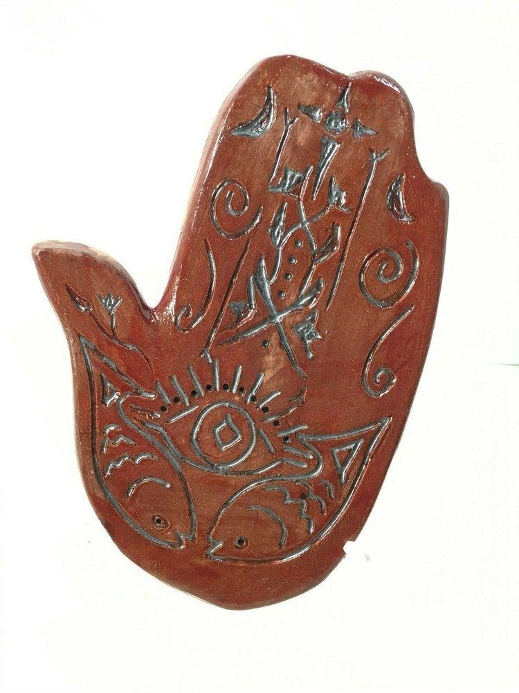 HAMSA Wall Plaque - protect from evil eye - fish and eye theme red