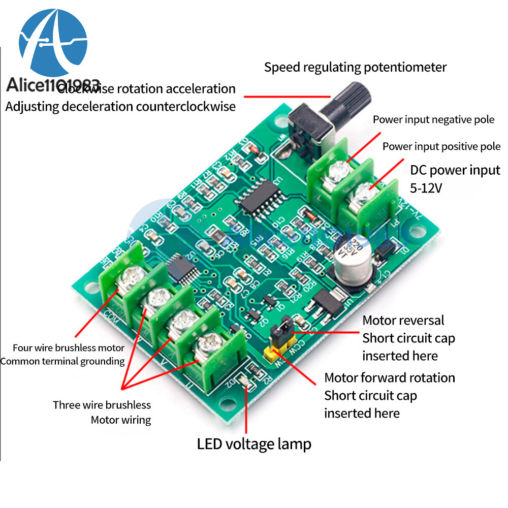 DC7-12V Brushless DC Motor Driver Controller Board W/ Voltage Current Protection