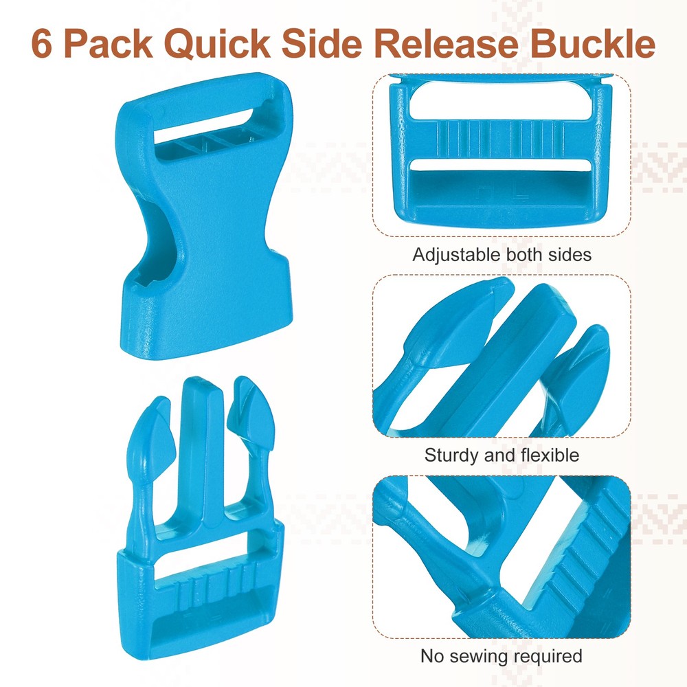6 Pack Quick Side Release Buckle, 1" Plastic Buckle Clip, Blue