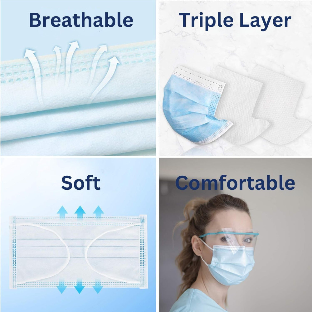 Clearlee IFLY Smart Premium Disposable Blue Face Mask Individually Wrapped - Sof