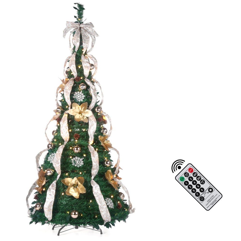 6Ft Pop Up Christmas Tree Pull Up Christmas Tree with 200 LED Lights & Remote