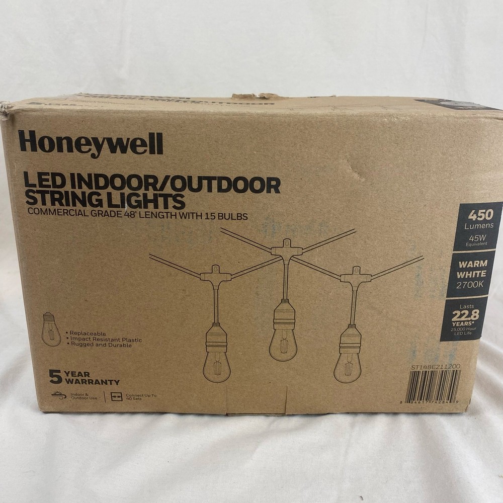 Honeywell 48ft warm white Cafe' 15 string light set with wireless remote control