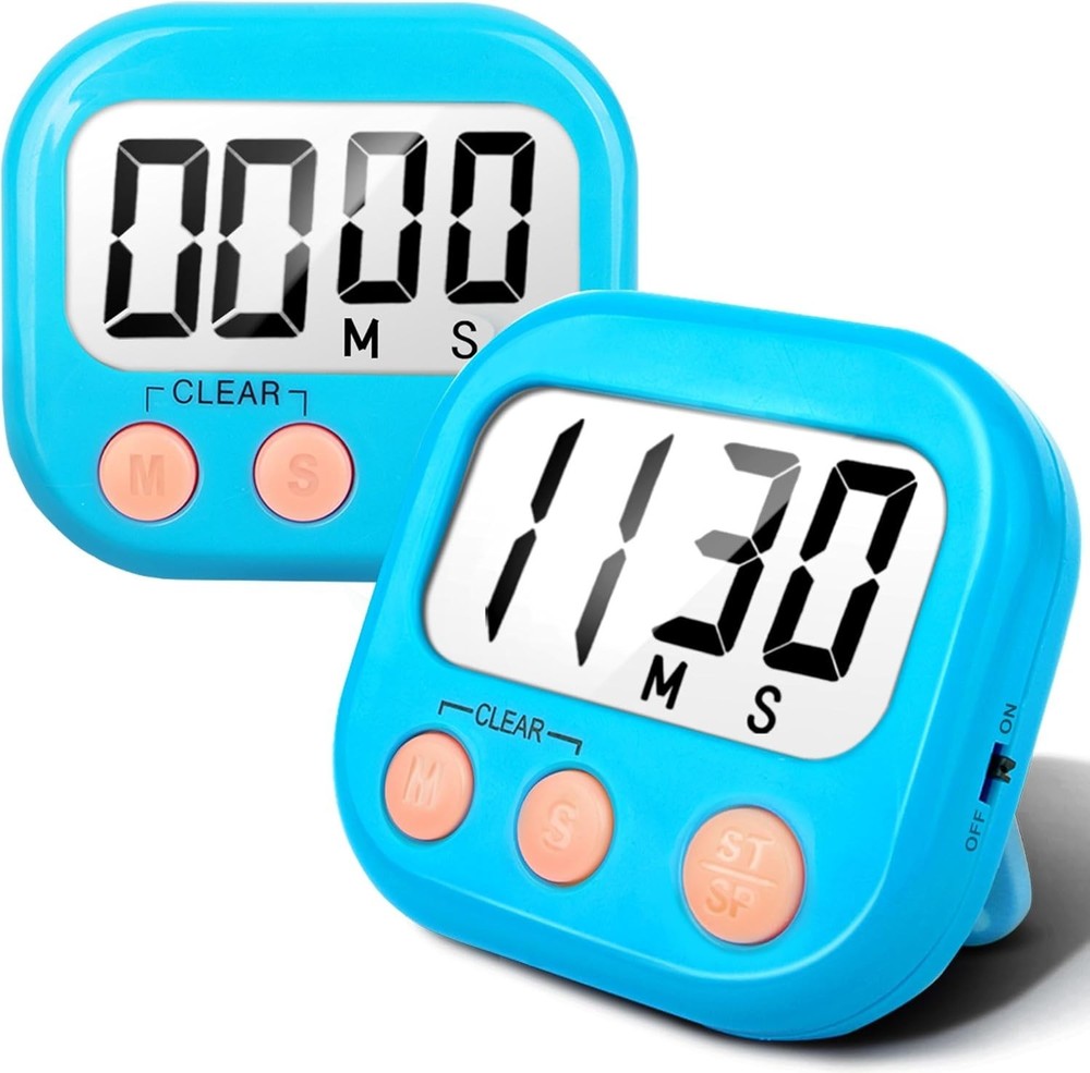 2 Pack Digital Kitchen Timers Loud Ring Magnetic Blue Set