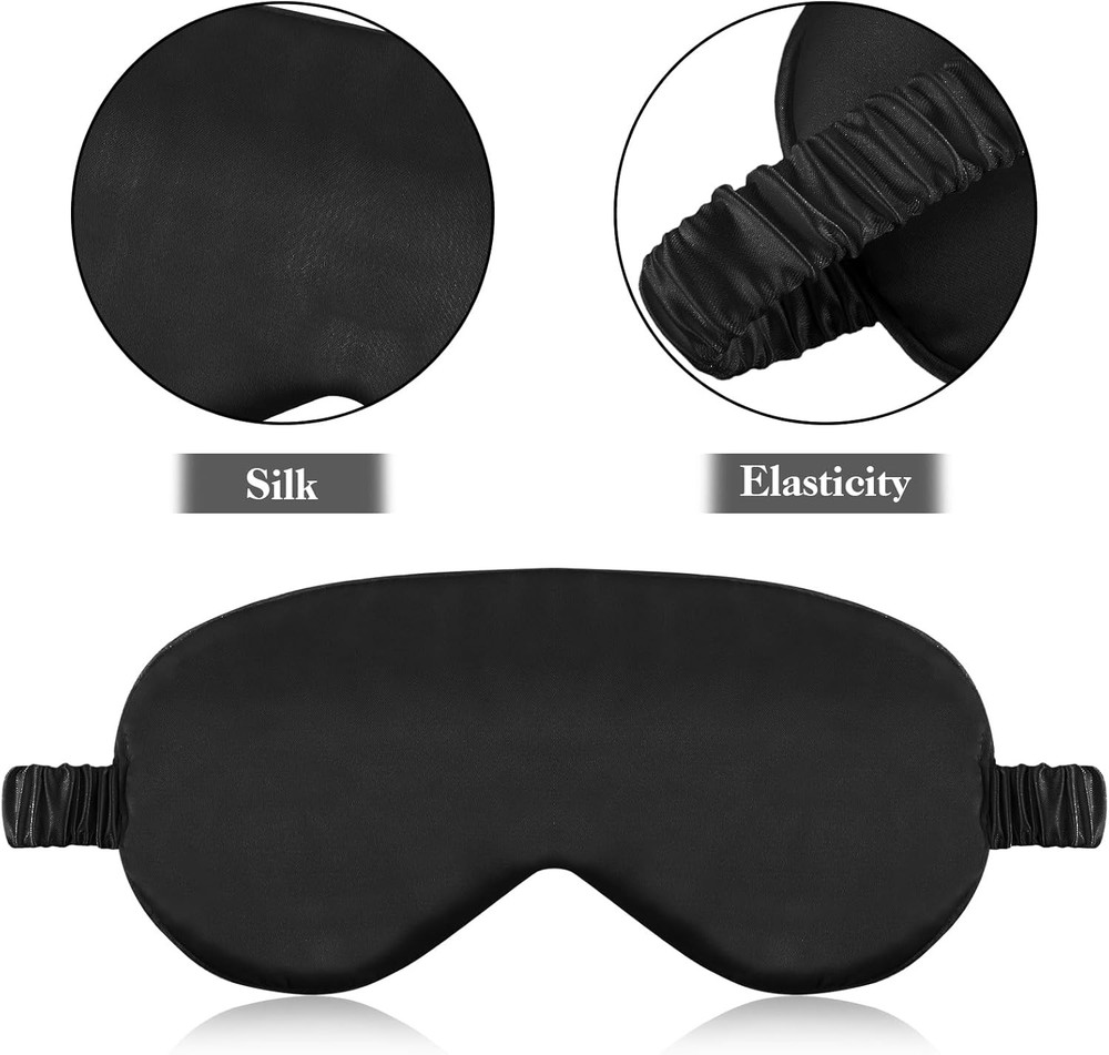 2 Pack Sleep Mask Silk Eye Cover for Sleeping, Soft Satin Black