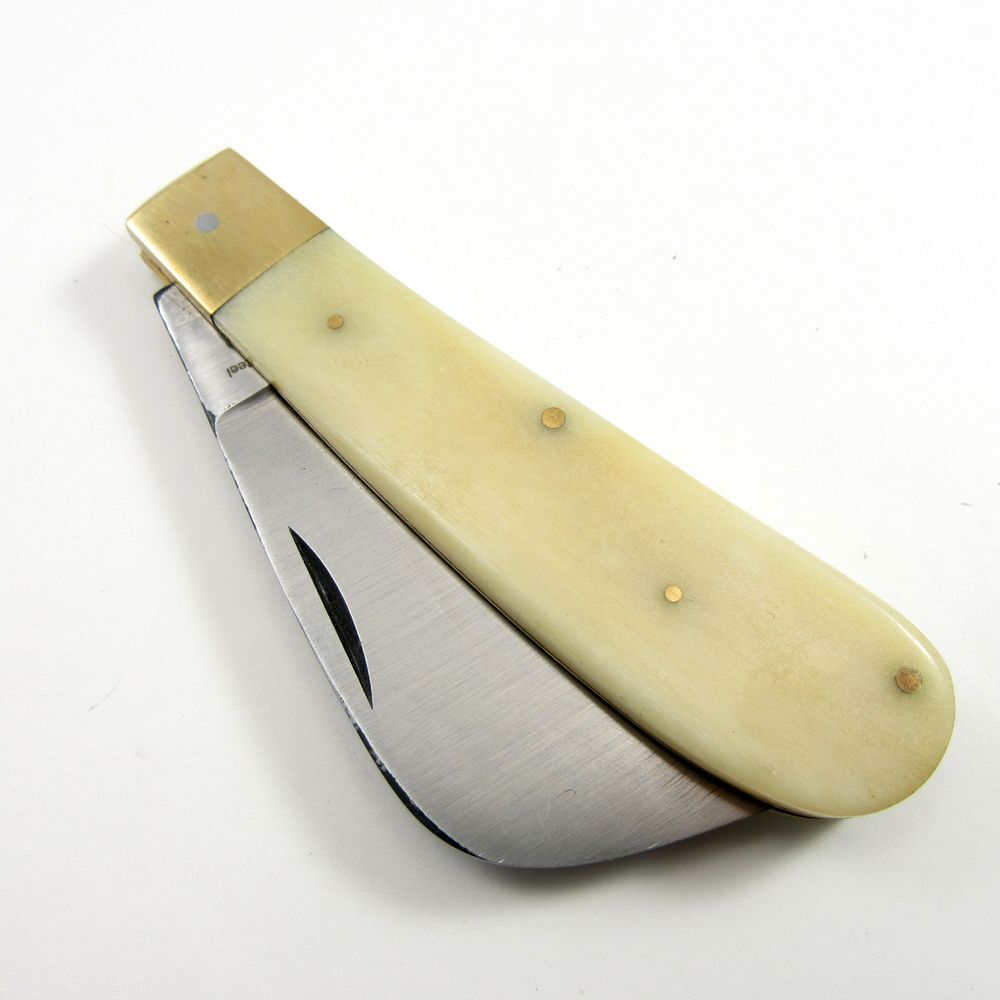 FOLDING POCKET KNIFE | 4" Rite Edge Hawkbill Blade White Bone + Brass Handle