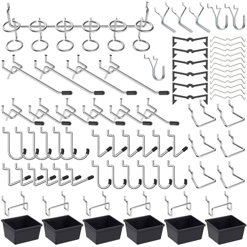 Pegboard Hooks Assortment, for Organizing Various Tools, with Pegboard Bins, 107