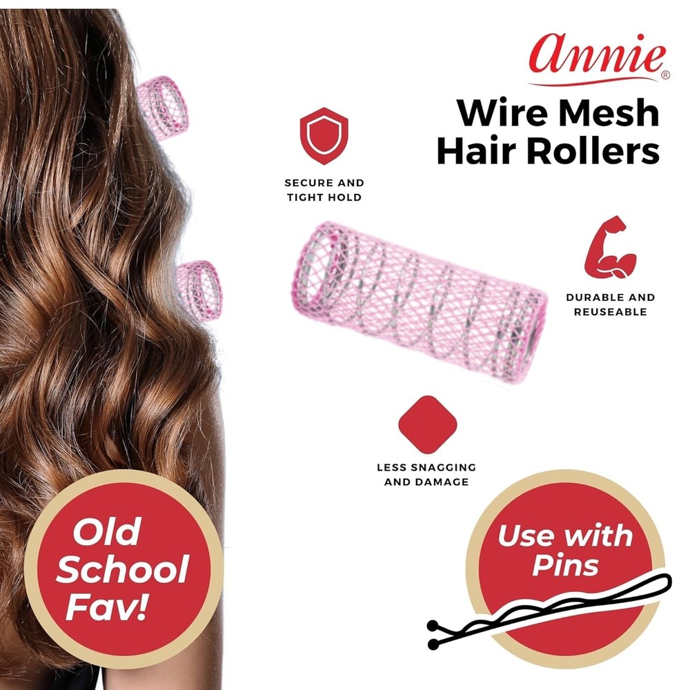 Annie 1-1/8" Wire Mesh Hair Rollers - 12 Pcs.