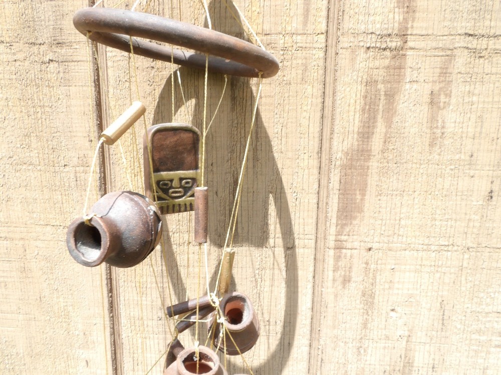 Rustic Ceramic Wind Chime Clay Pot Design Handmade Southwestern Boho Decor 40"
