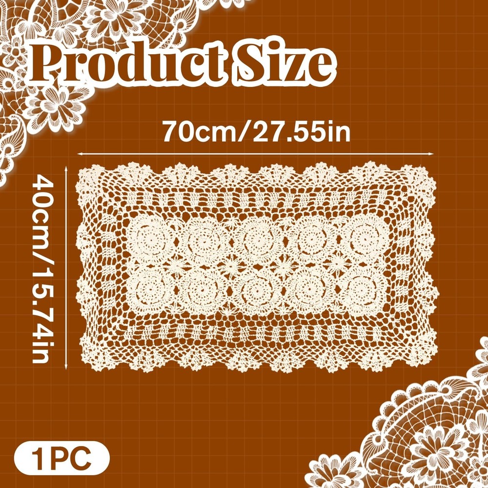 Lace Table Runner 15x28 Inch Rectangular Cotton Handmade Crochet Lace Table R...