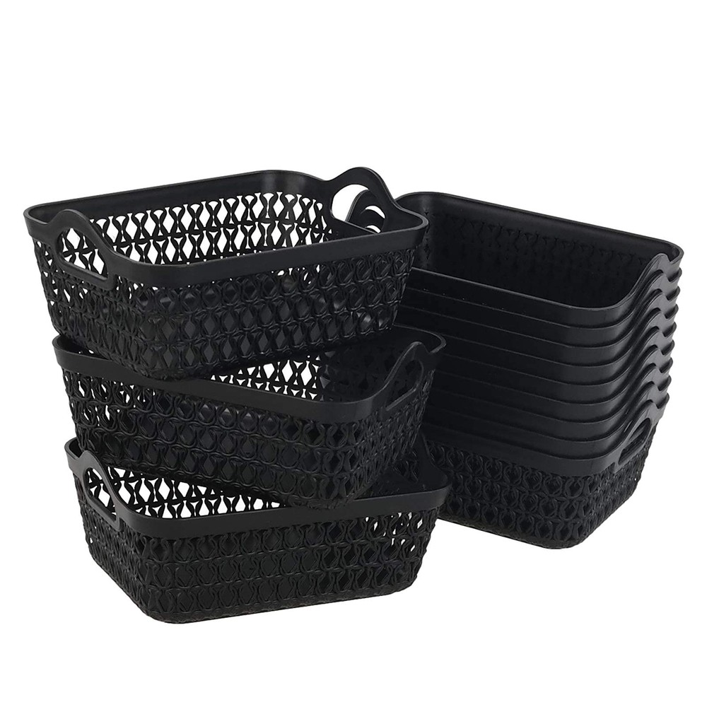 12-Pack Black Small Storage Basket Tray, Plastic Storage Tray