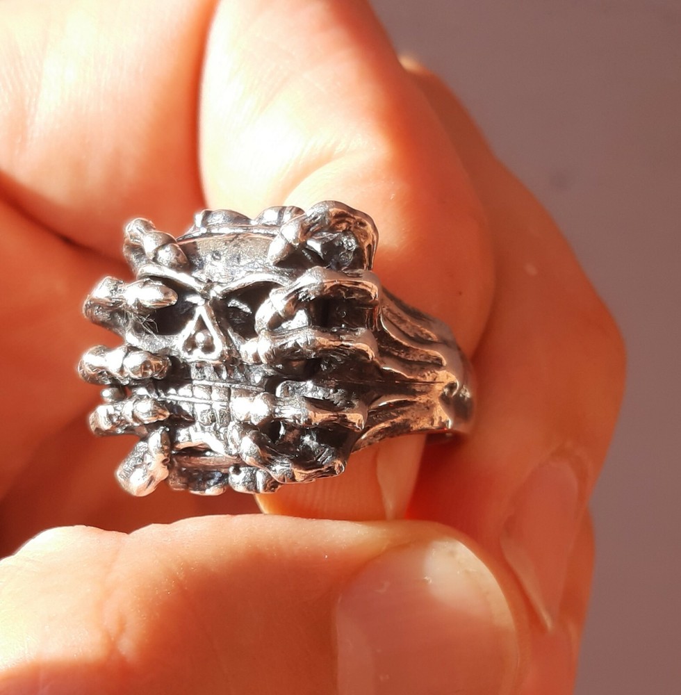 925 MENS SILVER RING motorcycle skull harley