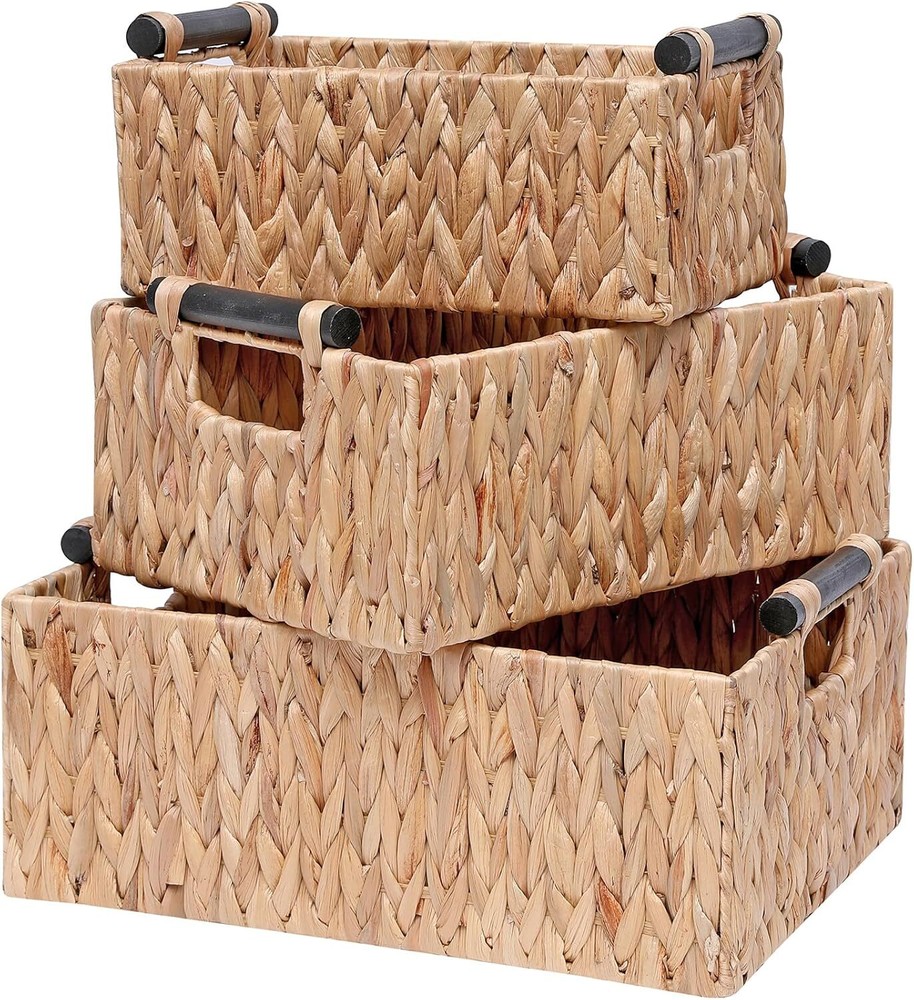 Decorative Nested Crates Wicker Storage Basket,Hand-Woven Water Hyacinth...