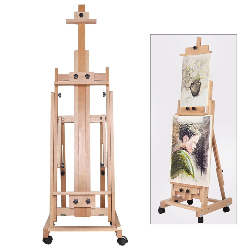 Extra Large Studio H-Frame Easel Adjustable Solid Beech Wood Artist Easel Movabl