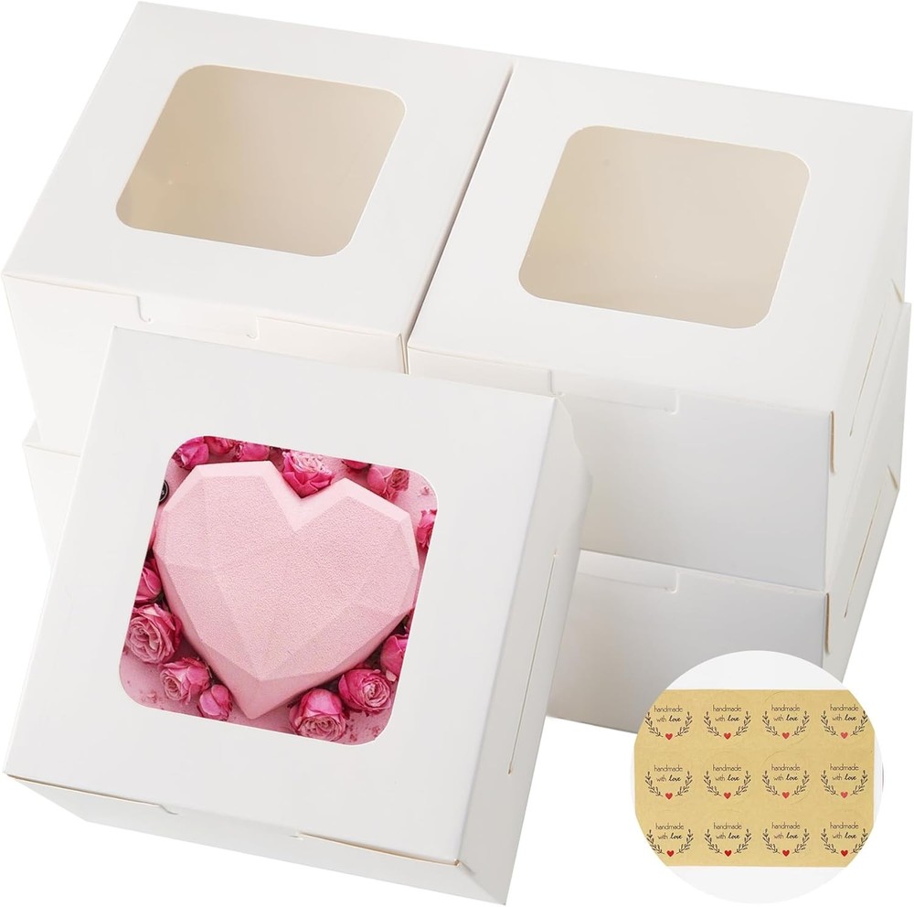 5x5x2.5 Inches Cookie Boxes, White Bakery Boxes with Window, Small Treat