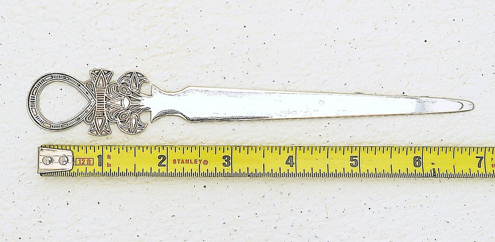 Cairo Egyptian Marked Solid Silver Ankh End Letter Opener / Book Mark