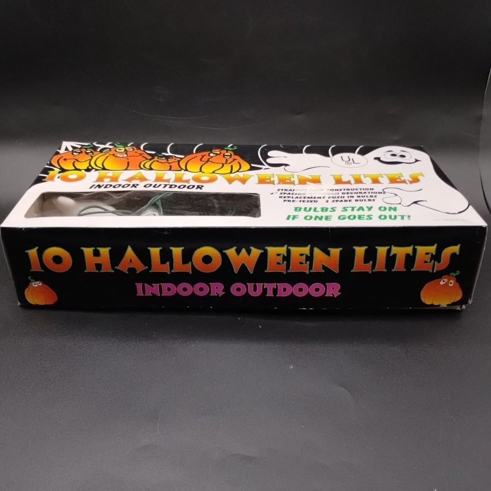 Vtg Halloween Plastic Ghosts String Light Set With Box Double Sided