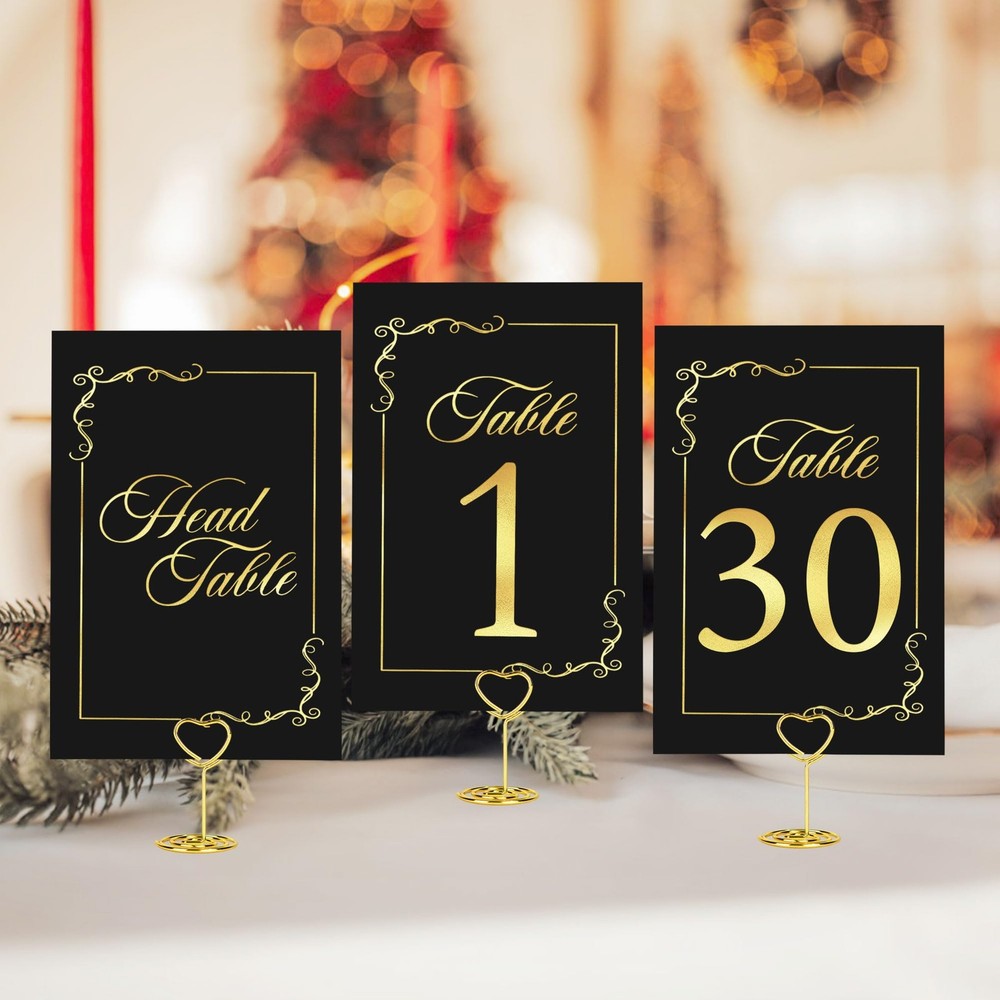 JOYIT 31 Sets Wedding Table Number Holders Black Gold Metal Rectangular Pedestal