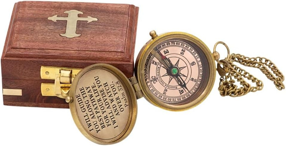 God’s Way Compass Psalm 328 Solid Brass Directional Engraved Compass Baptism ...