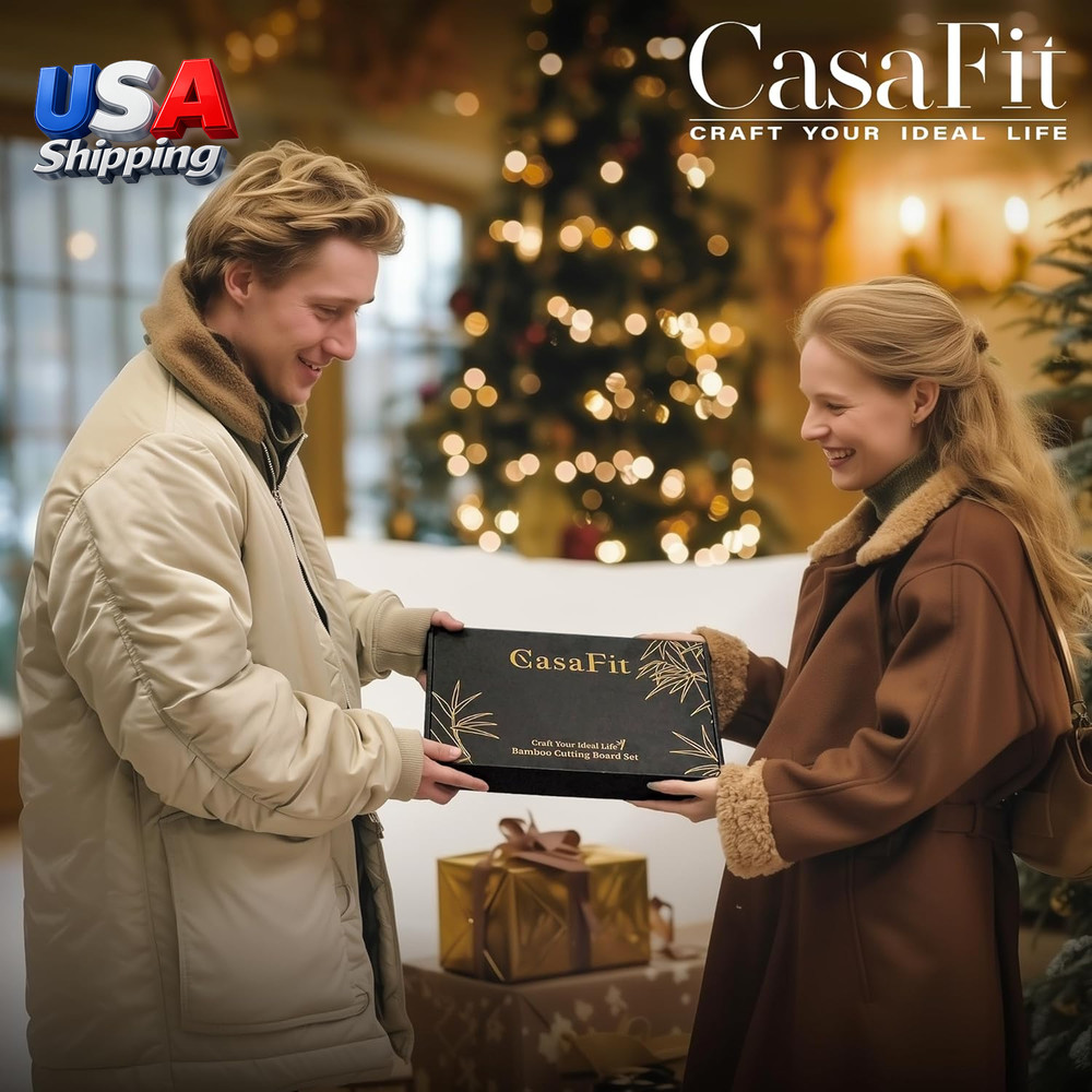 3-Piece Organic Bamboo Cutting Board Set for Kitchen - Carbonized Extra Sturdy C