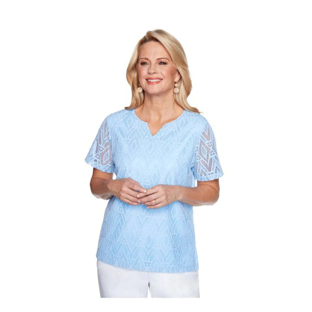 Alfred Dunner Spring Classics S1 Diamond Lace Short Sleeve Top