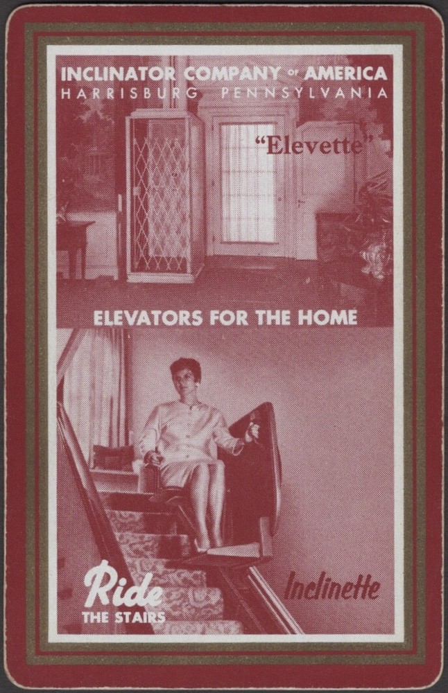 Playing Cards Single Card Old Vintage * INCLINATOR HOME ELEVATORS  Advertising B