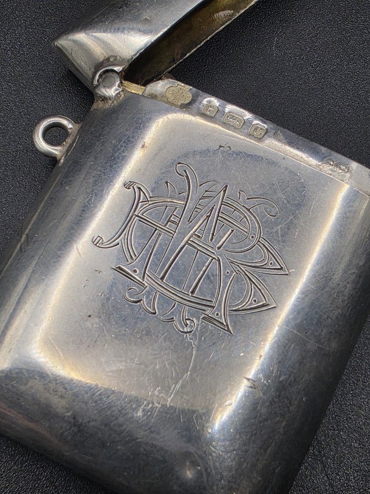 Antique Sterling Silver Vesta Case – Hallmarked – Monogram Engraved – 27.57g