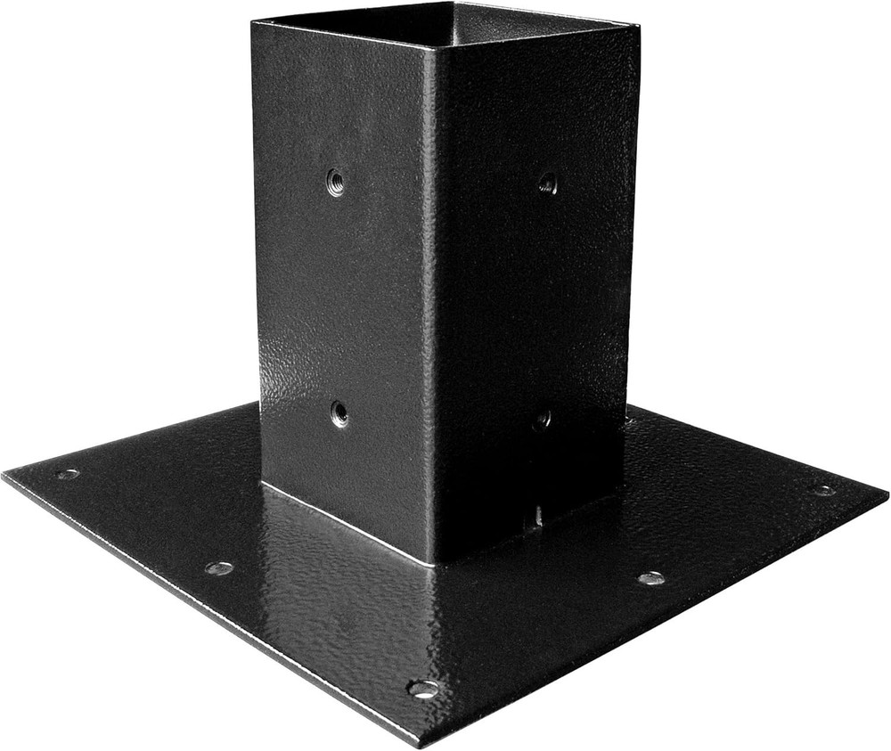 Black Surface Mount Base Plate for Mailbox Post, Galvanized Steel Construction