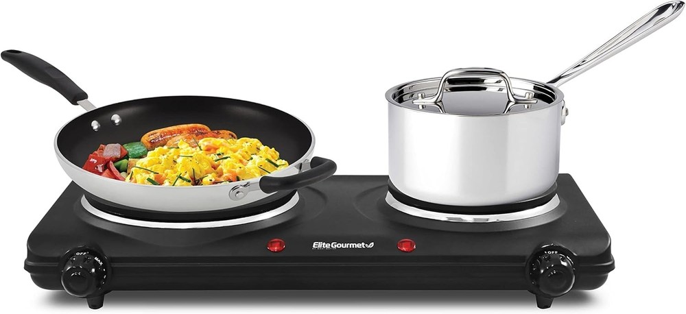 Compact Double Electric Burner with Adjustable Temperature & Safety Lights