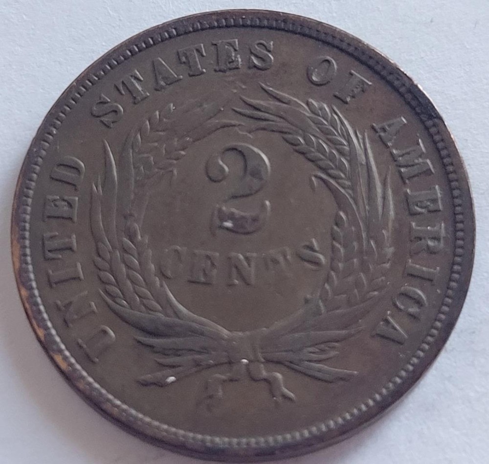 1866 US SHIELD PENNY 2 CENT VF DETAILS