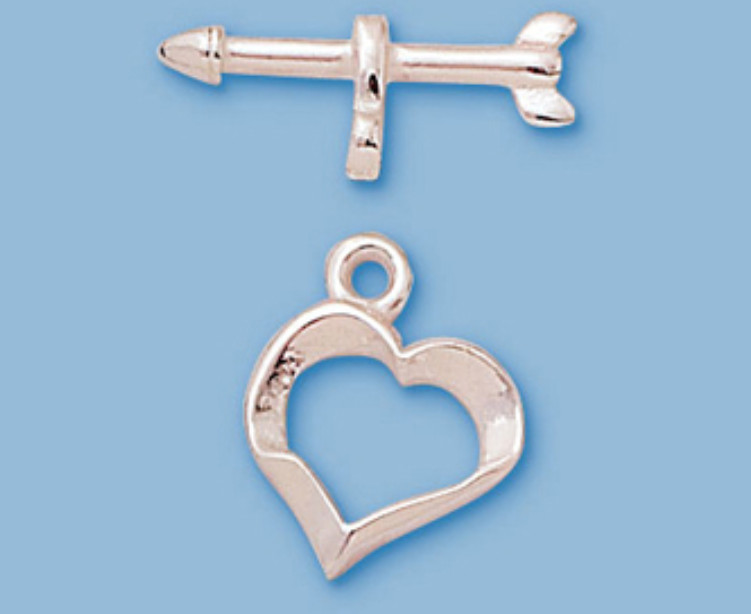 Sterling Silver 0.925 Heart Toggle-- Jewelry Components