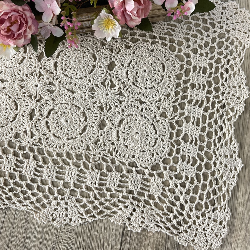 Cotton Crochet Lace Table Runner Rectangle For Dinner Table Handmade Table Cover