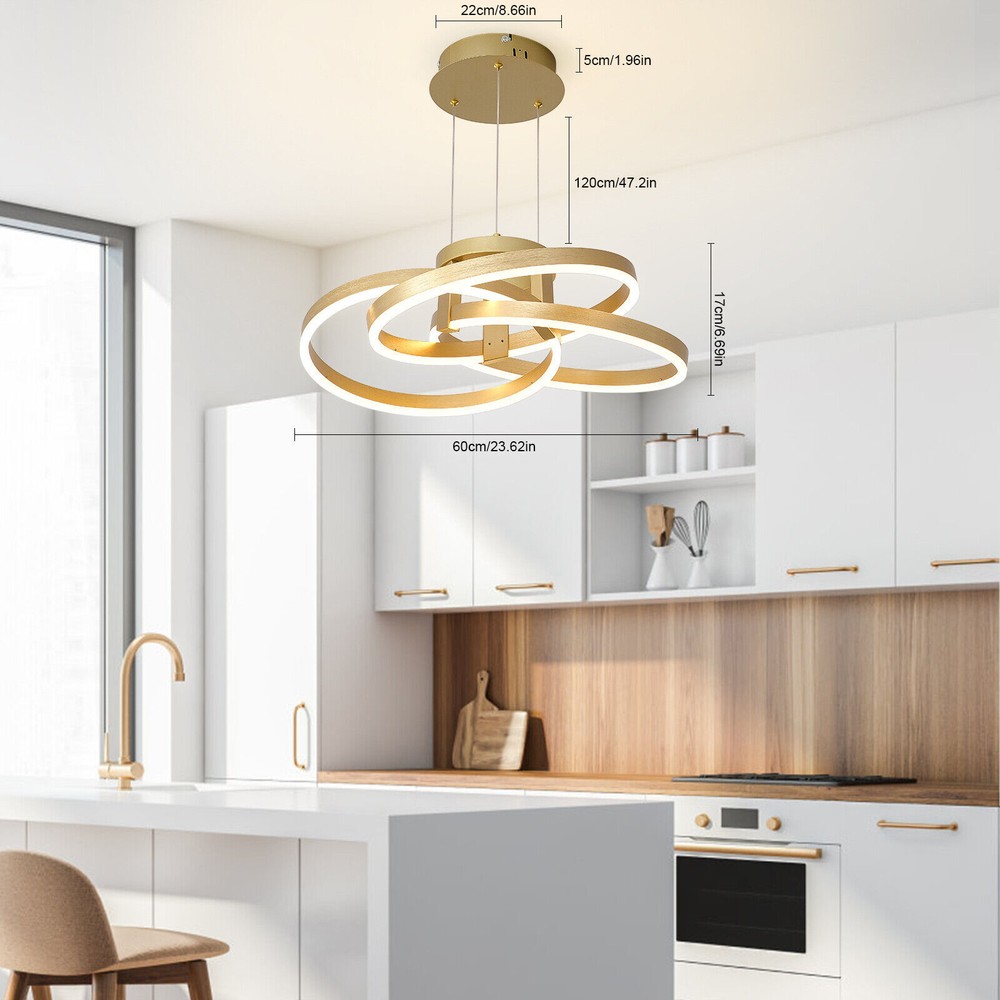 Modern Pendant Light Gold Wave LED Ceiling Lamp Dimmable Dining Room Chandelier