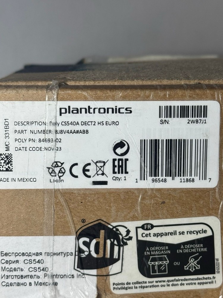 PLANTRONICS Poly CS540 Wireless DECT Headset Black New