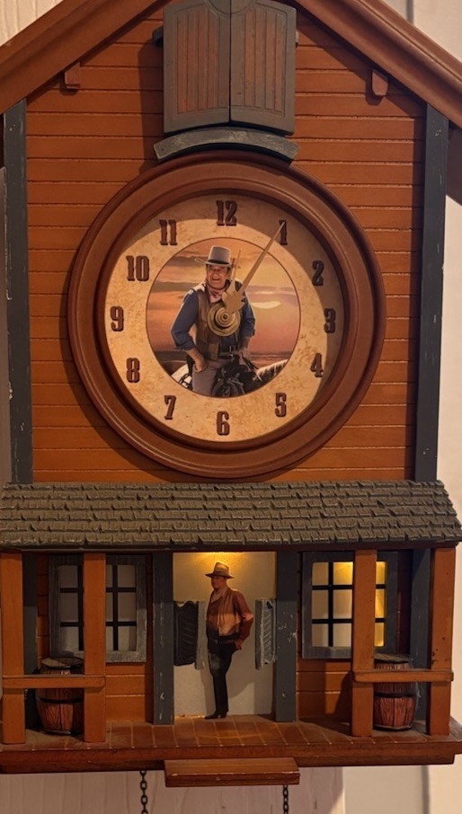John Wayne Cuckoo Clock Western Cowboy , Moving Horse, Lights *read description*
