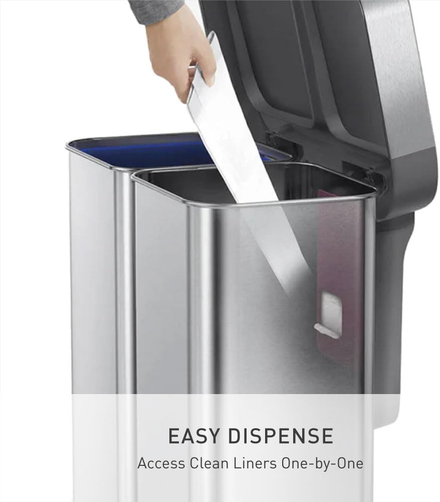 58 Liter / 15.3 Gallon Rectangular Dual Compartment Recycling Step, Brushed Stai