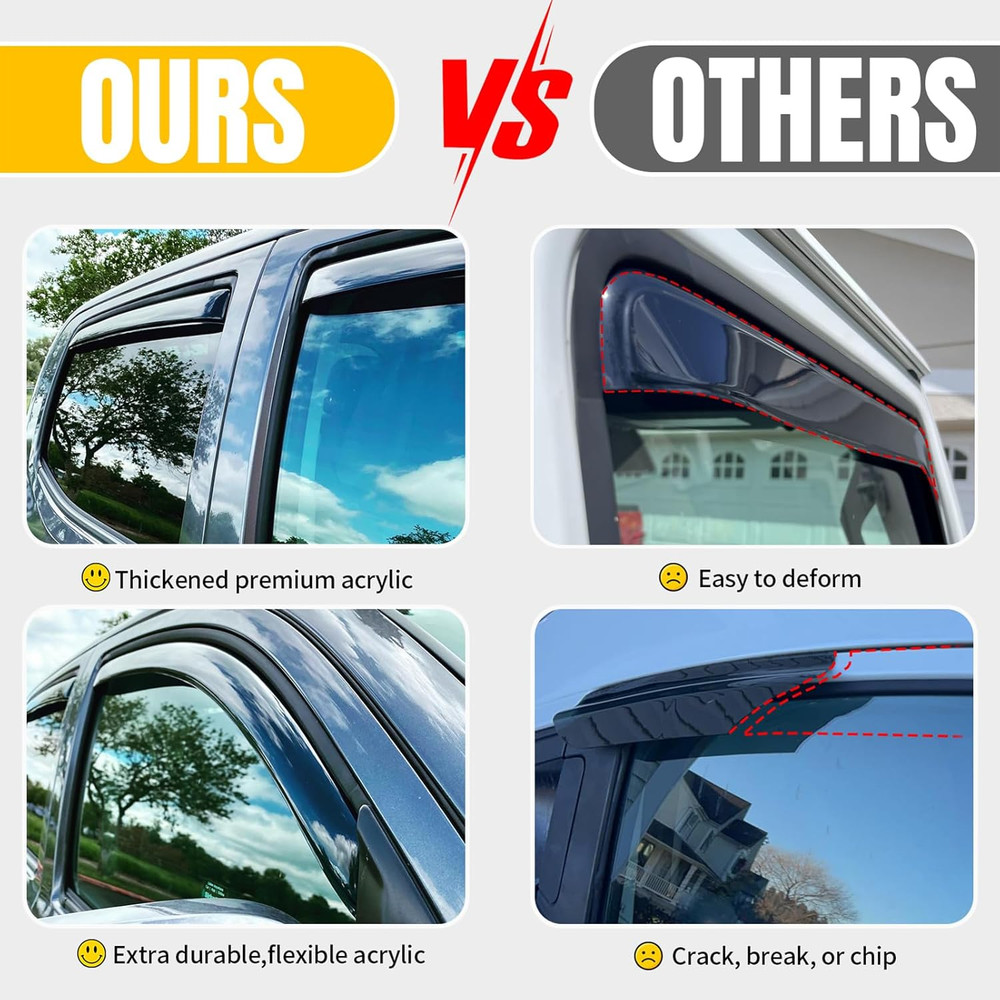 Window Rain Guards Chevy Silverado Sierra Double Cab Vent Visor 2014-2019 4pc