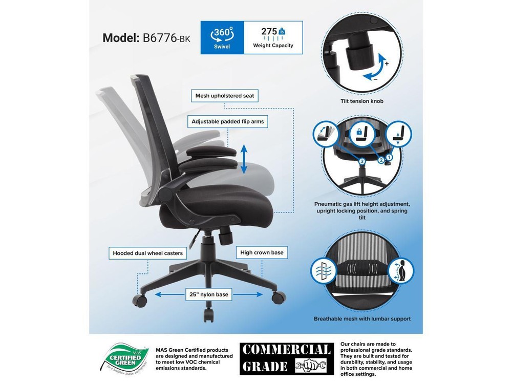 Boss Mesh Back, Flip Arm Task Chair