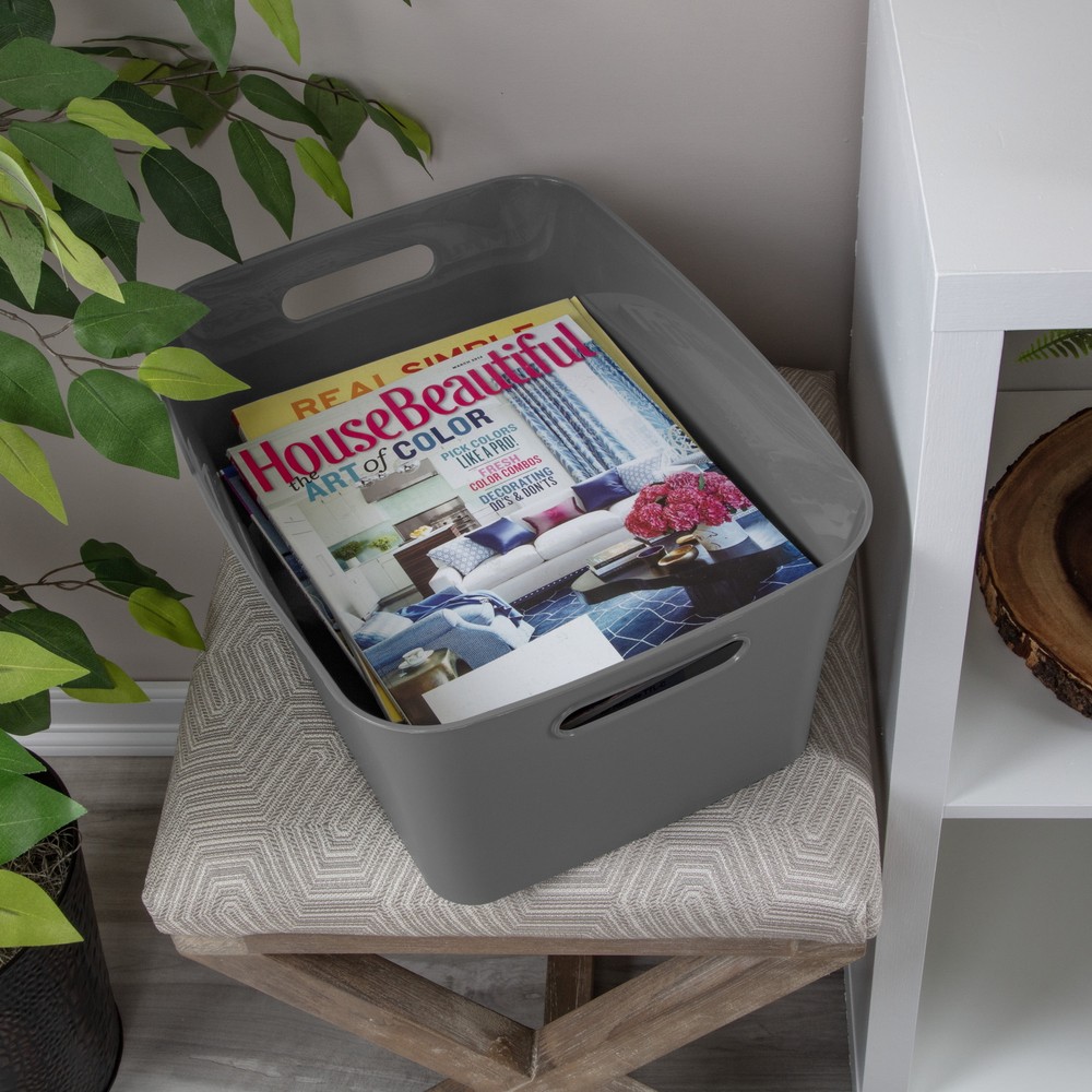 (3 pack) Large Plastic Storage Bin, Gray