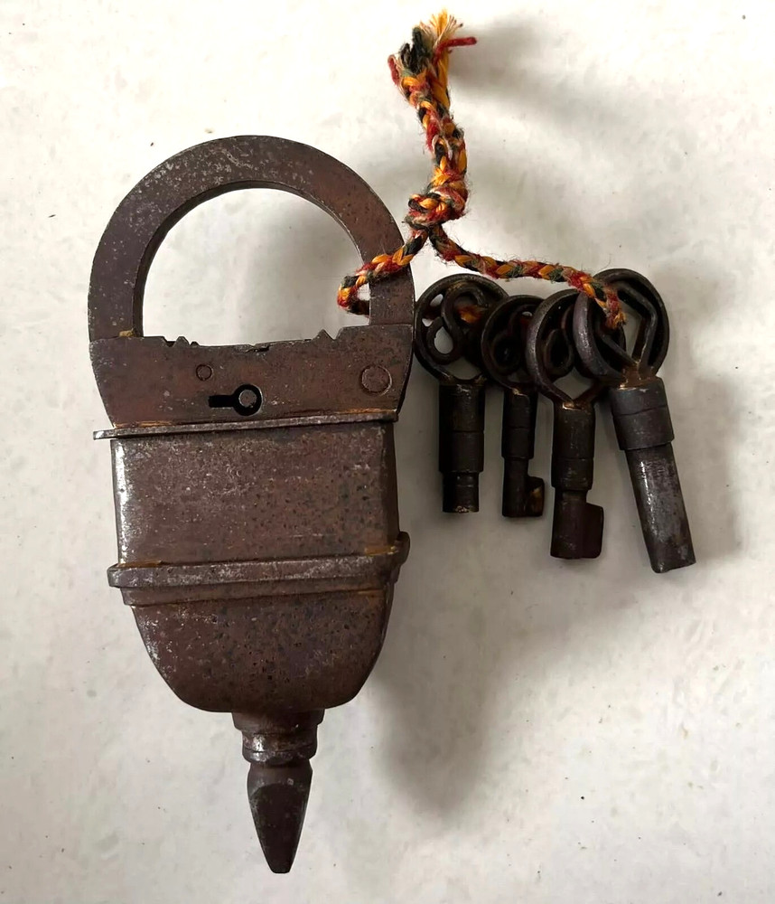 Vintage Iron Handcrafted Unique Shape Solid Heavy 4 Key Padlocks