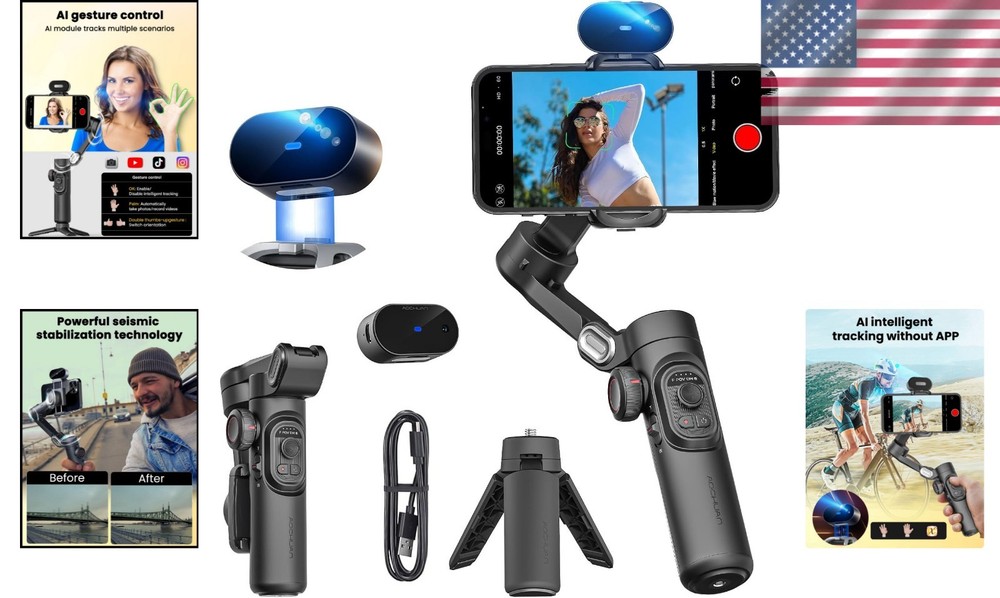 Foldable Gimbal Stabilizer for iPhone Android, Smart XE AI Tracking, 3-Axis