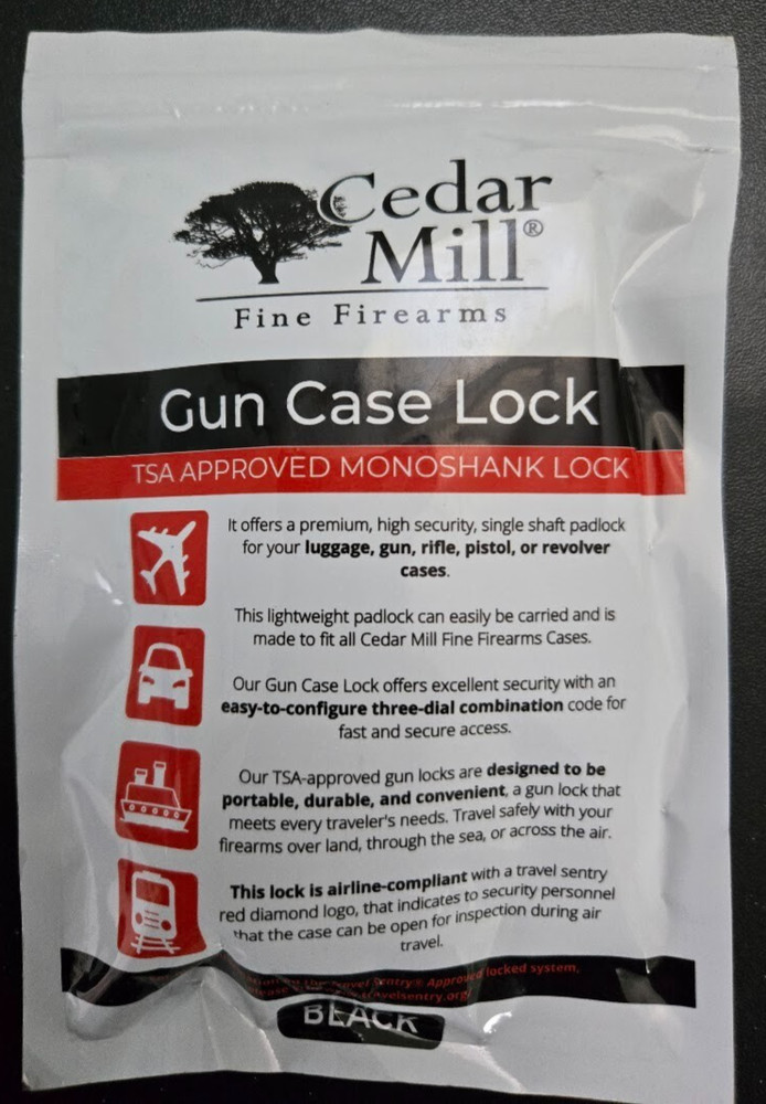 Cedar Mill Fine Firearms Gun Case Lock  TSA Approved Monoshank Lock Black