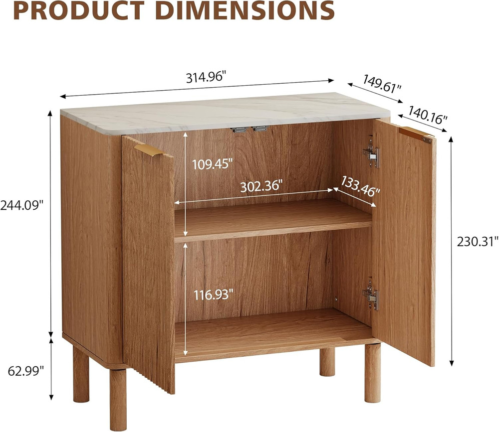 Fluted Cabinet with Storage,Metal Handle,Marble-Pattern Sideboard Buffet Cabinet