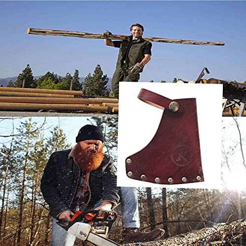 Leather Hatchet Sheath Axe Head Cover Protector with Secure Snaps, Heavy Brown