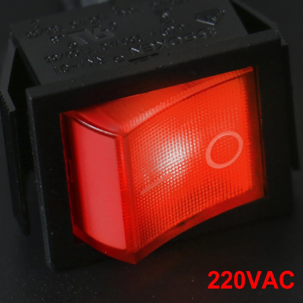 Heschen Rocker Switch ON-Off DPST 4 Terminals Red Light 16A 2 Piece,