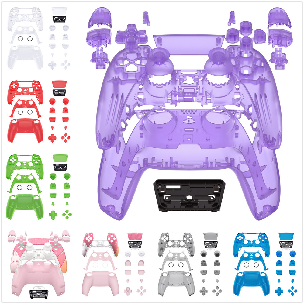 Clear Full Housing Shell Cover & Buttons Kit Replacement For Sony PS5 Controller