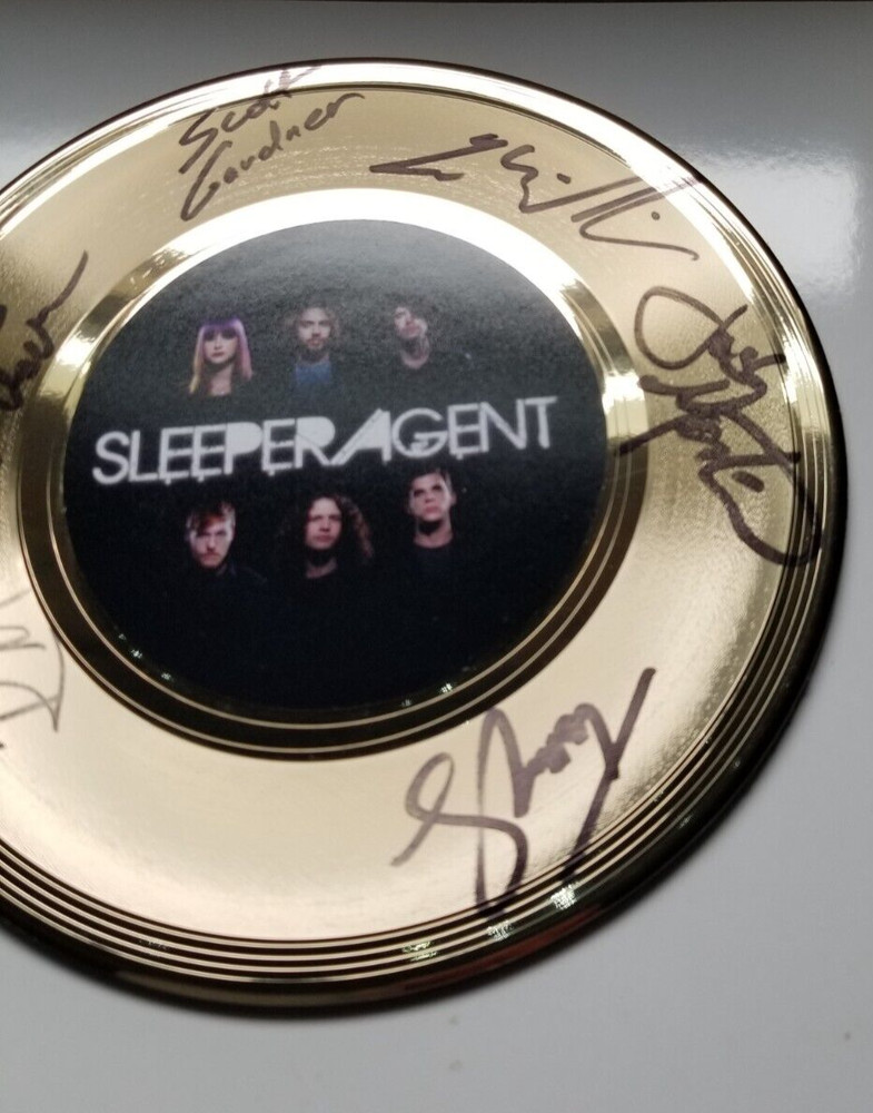 Sleeper Agent band REAL hand SIGNED 7" Novelty Gold Record COA Autographed